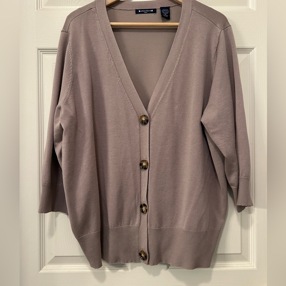 Architect Women's Cardigan - Tan with Tortoise Shell Buttons